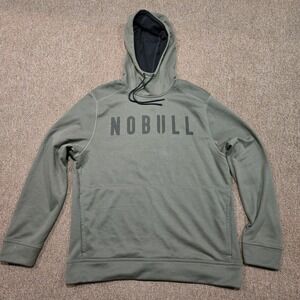 NOBULL Mens Performance Hoodie Olive Green Logo Pullover Sweatshirt Large